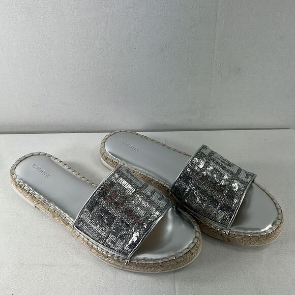 Guess Guidany Espadrille Sandals Silver Multi Fabric size 10 M - Picture 3 of 8